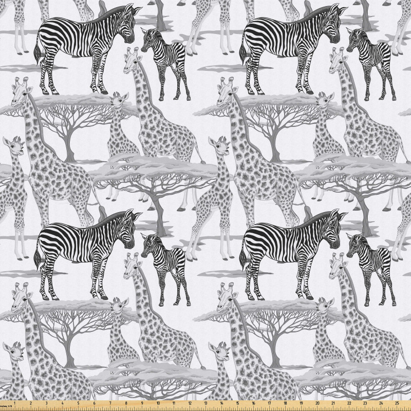 Safari Mikrofiber Parça Kumaş Anne Çocuk Zebra ve Zürafa Afrika Ağacı