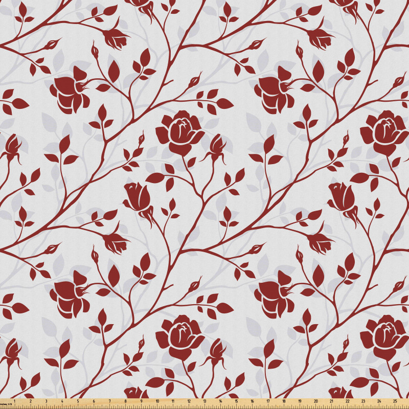 Bitki Mikrofiber Parça Kumaş Kırmızı Çiçek Silüetli Güzel Duvar Kağıdı