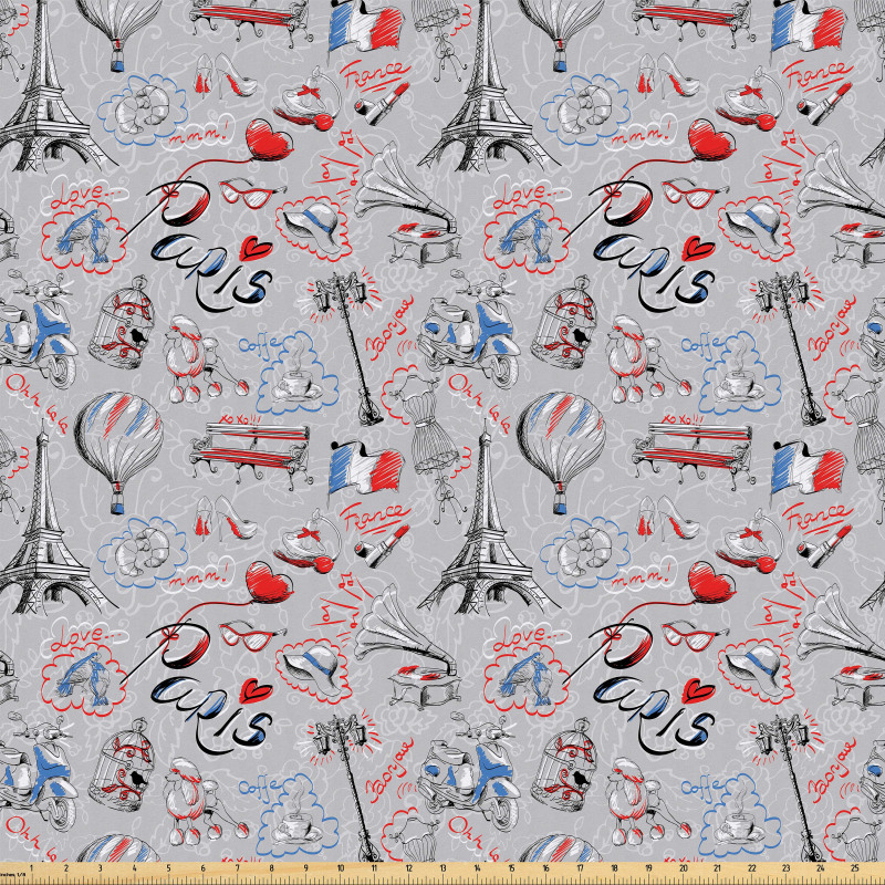 Şehir Mikrofiber Parça Kumaş Fransa Kenti Figürlü El Çizimi Duvar Kağıdı
