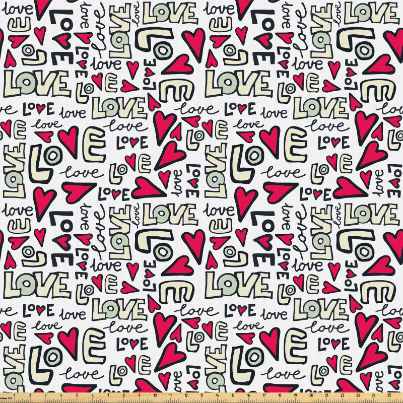 Kalpli Mikrofiber Parça Kumaş Sevgi Sembolleri Tekrarlı Aşk Yazılı Desen