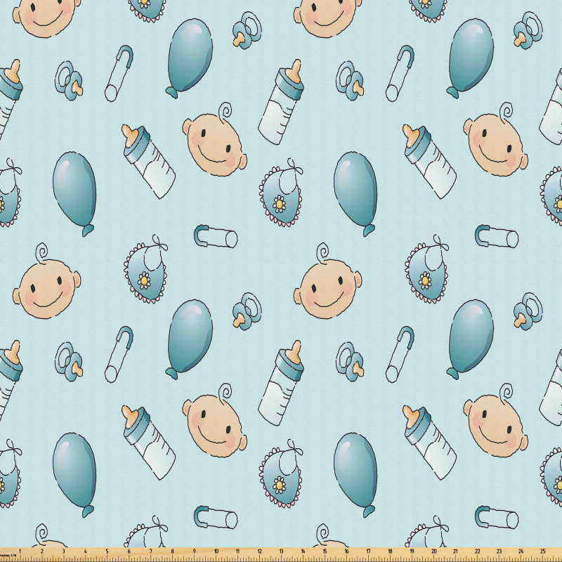 Karikatür Mikrofiber Parça Kumaş Yeni Doğan Erkek Eşyaları Kompozisyonu