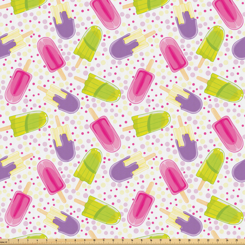 Tatlı Mikrofiber Parça Kumaş Benekli Arka Planda Buzlu Dondurma Çizimleri