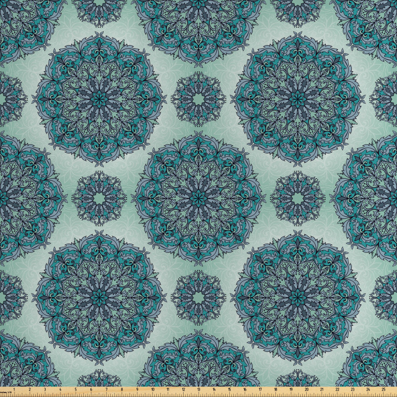 Etnik Saten Parça Kumaş Mandala Görünümlü Mozaik Yuvarlak Bohem Stil