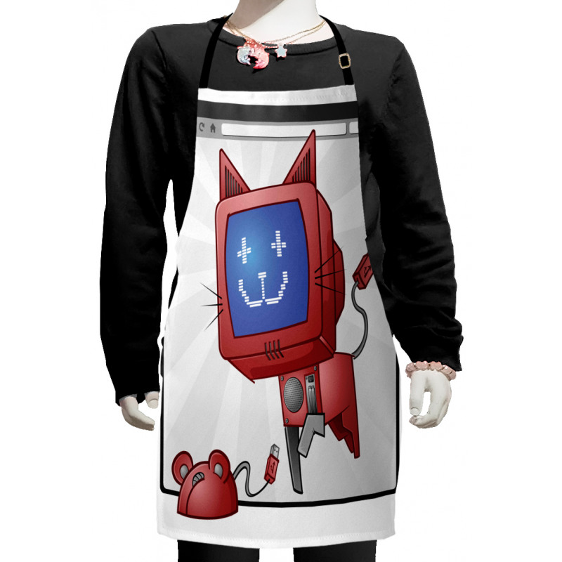 Funny Computer Cat Mouse Kids Apron