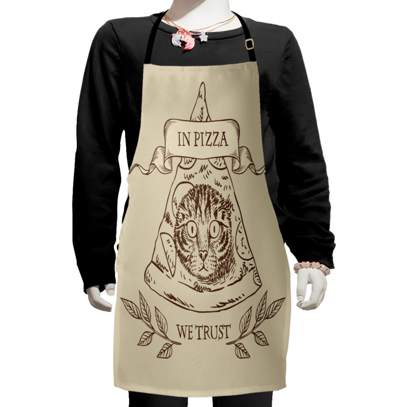 Cat Face in Pizza We Trust Kids Apron