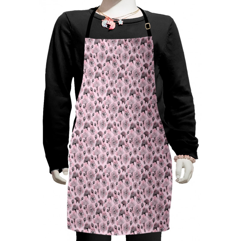 Lineart Bloom Flowers Scene Kids Apron