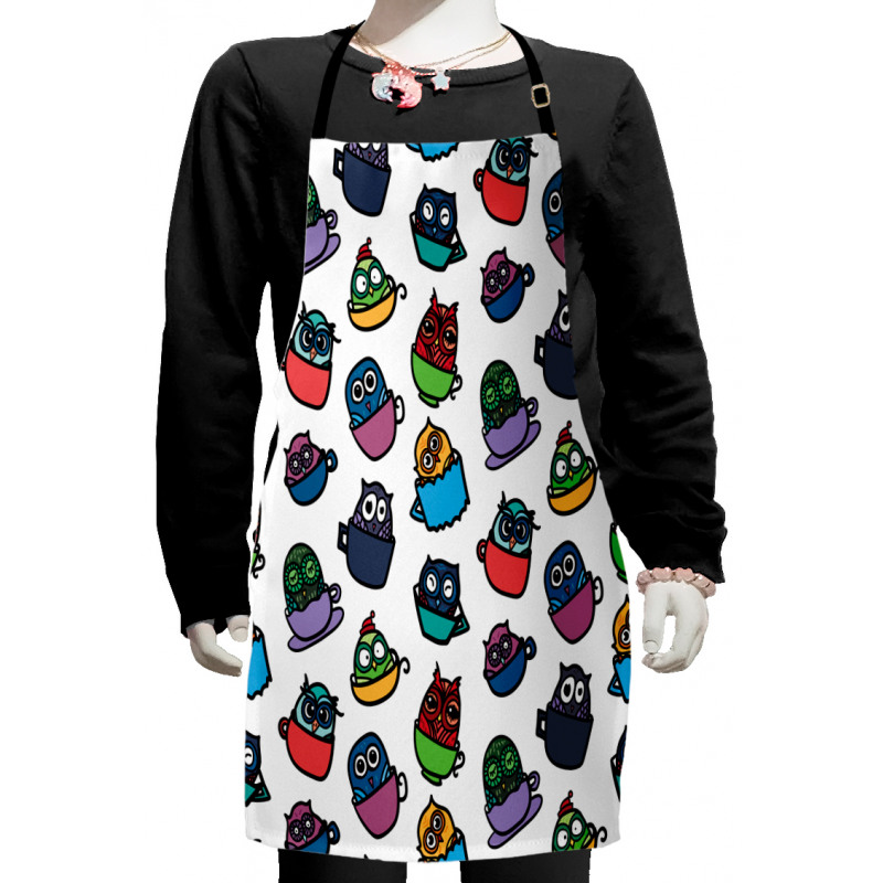 Funny Owl in Coffee Mug Kids Apron