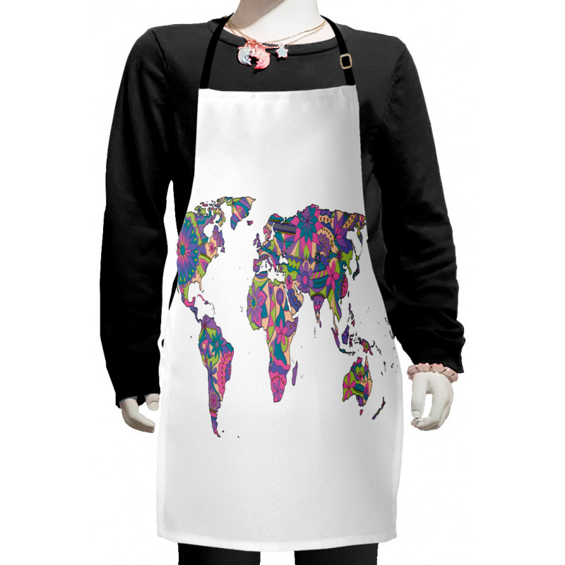 World Map with Flowers Kids Apron