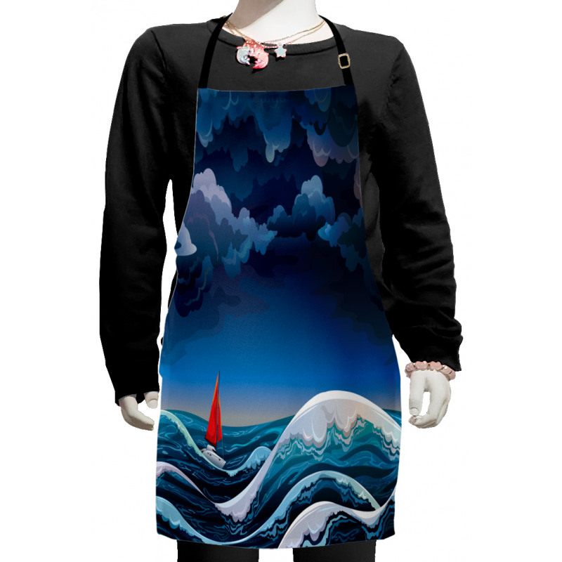 Night Seascape Boat Kids Apron