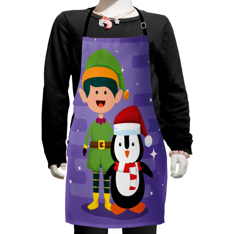Elf and Penguin Merry Christmas Kids Apron