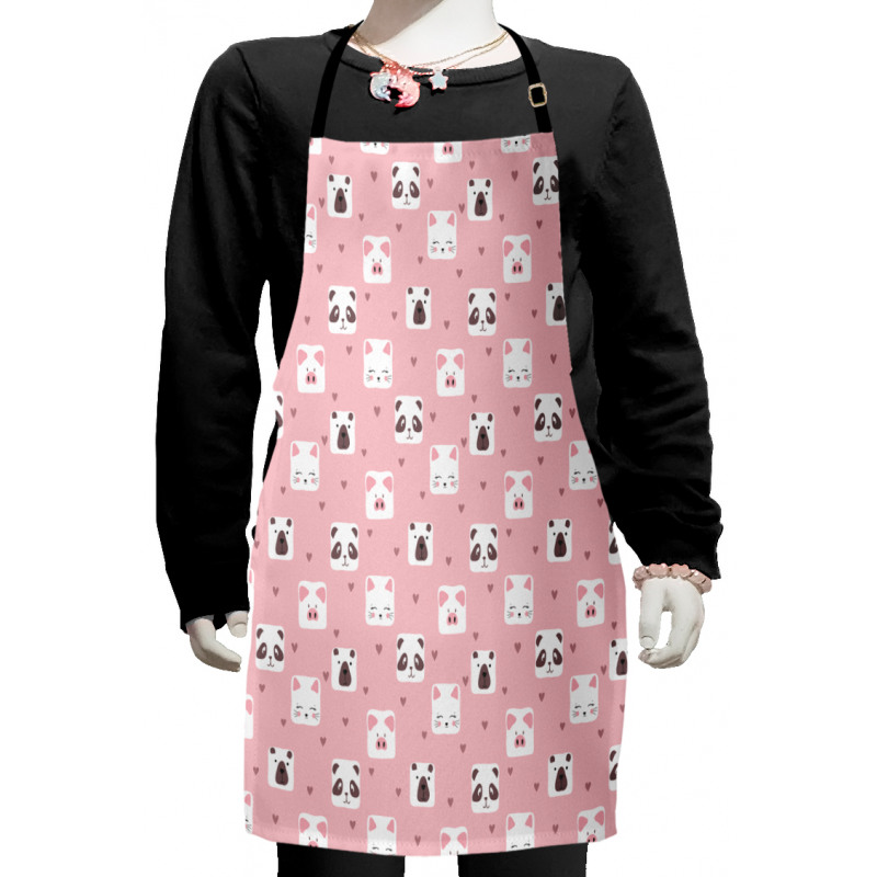 Cat and Bear Faces Hearts Kids Apron