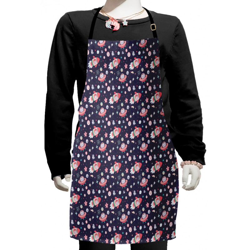 Kawaii Cat in a Rocket Stars Kids Apron