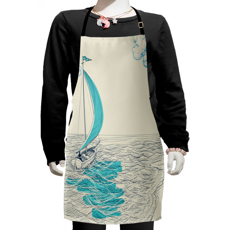 Cloudy Sailing Boat Kids Apron