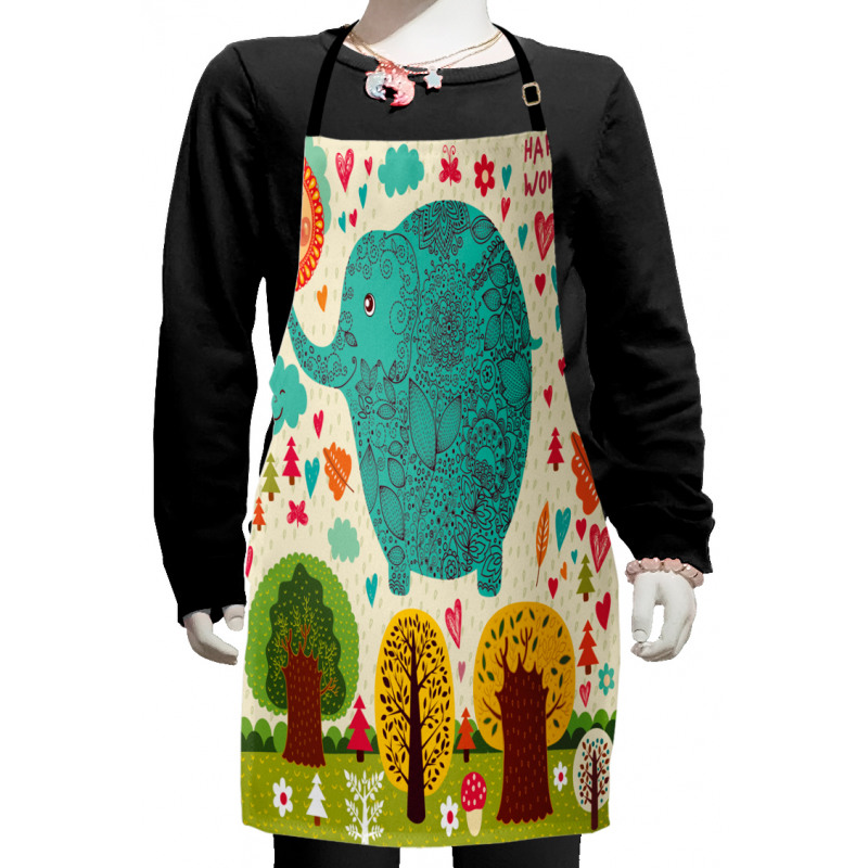 Elephant Trees Leaves Kids Apron