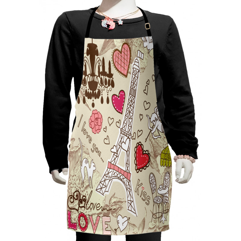 Doodle Eiffel Tower Love Kids Apron