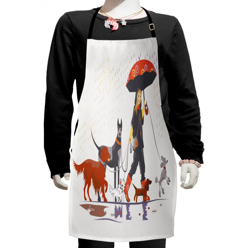 Girl with Dogs in Rain Kids Apron