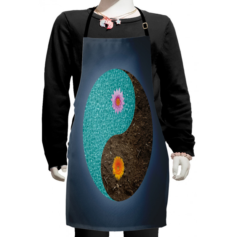 Yin Yang Flower Teal Brown Kids Apron