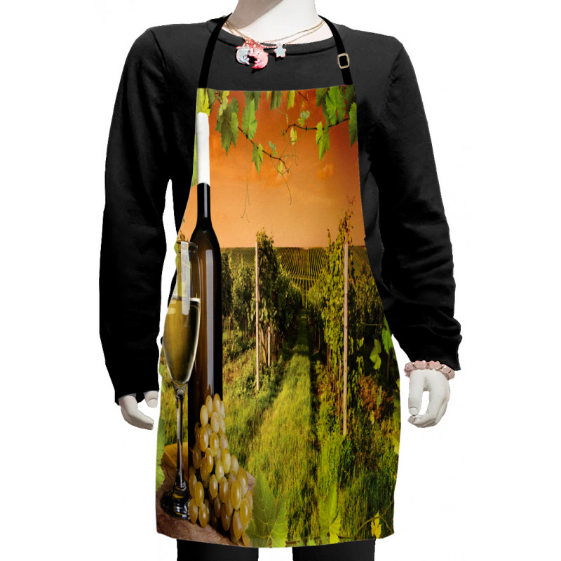 Bottle Grapes Sunset Kids Apron