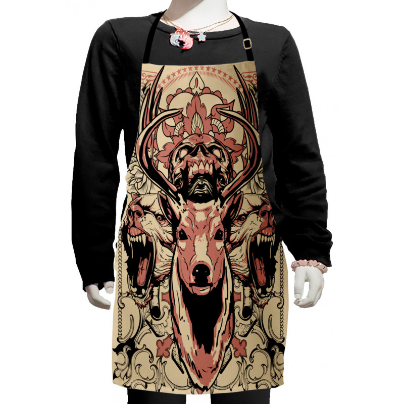 Floral Skull and Wolves Kids Apron