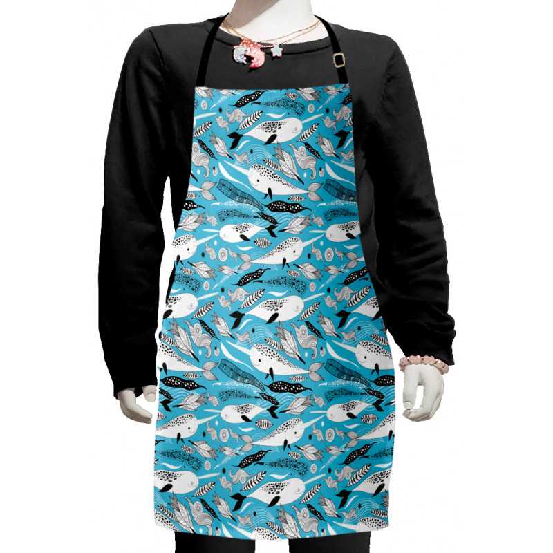 Unicorn Whales Algae Motifs Kids Apron