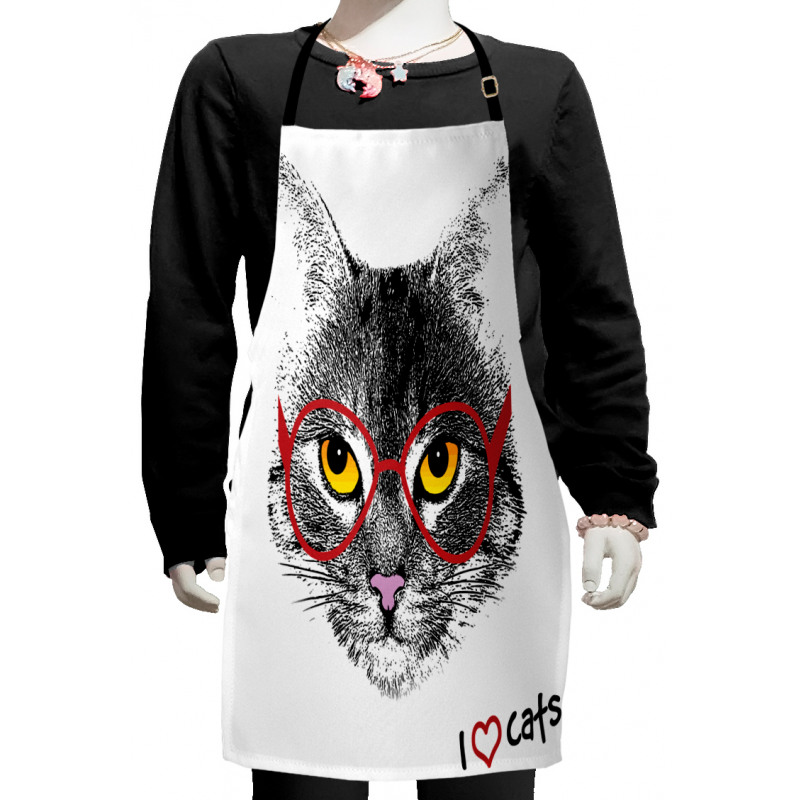 Nerd Cat with Glasses Kids Apron