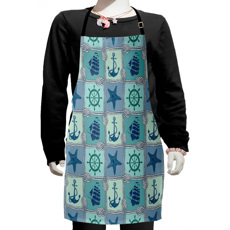 Ships Wheel Turquoise Kids Apron