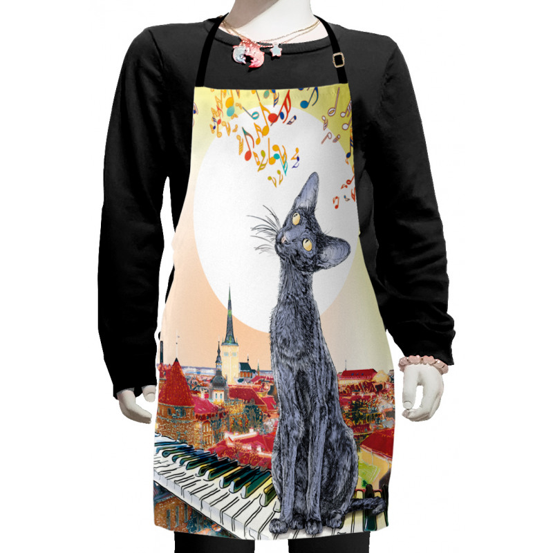 City Skyline Kitty Piano Kids Apron