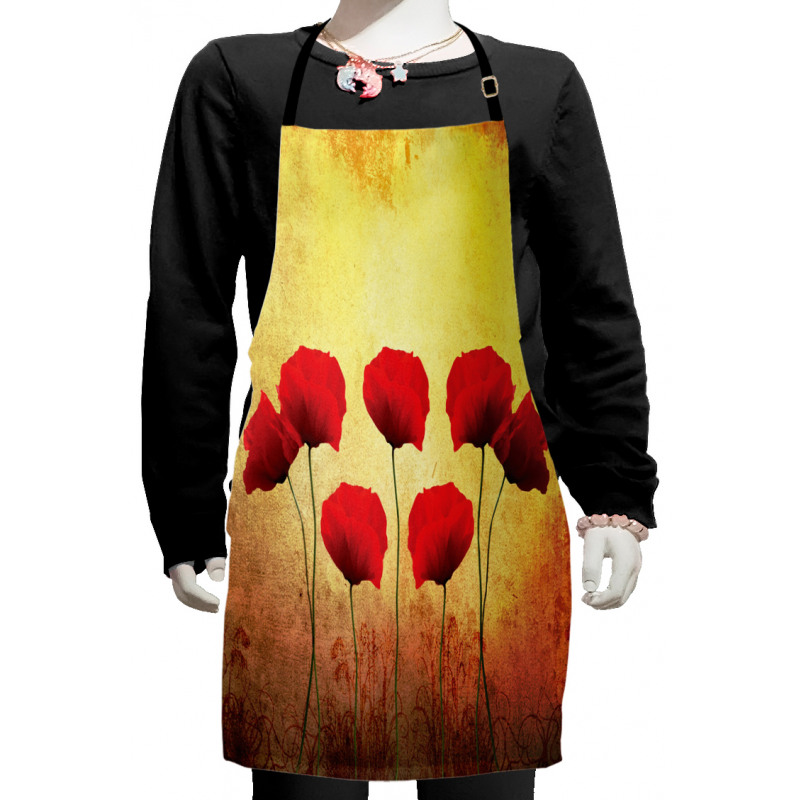 Retro Poppy Flowers Kids Apron