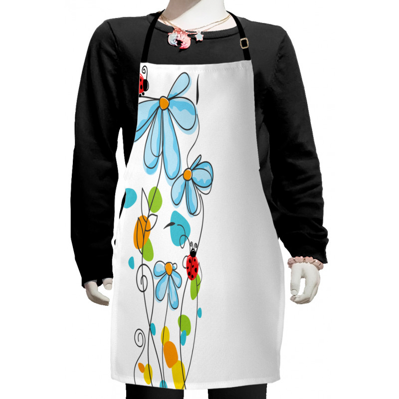 Cartoon Ladybugs Flowers Kids Apron