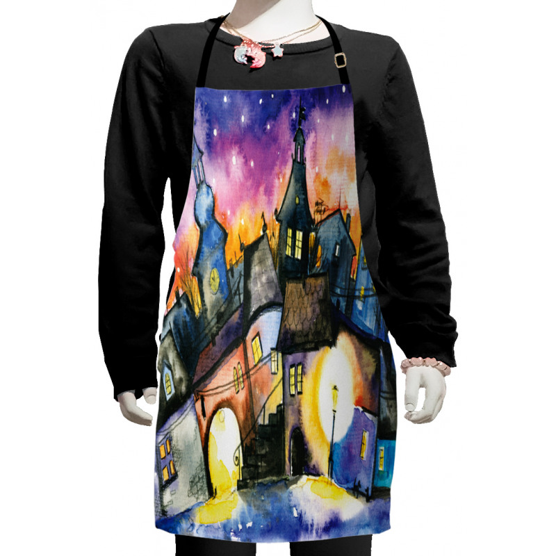 Town Night Watercolor Kids Apron