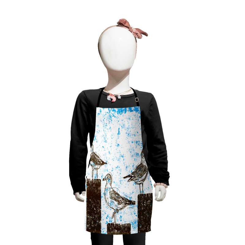 Grungy Sketch Seagulls Kids Apron