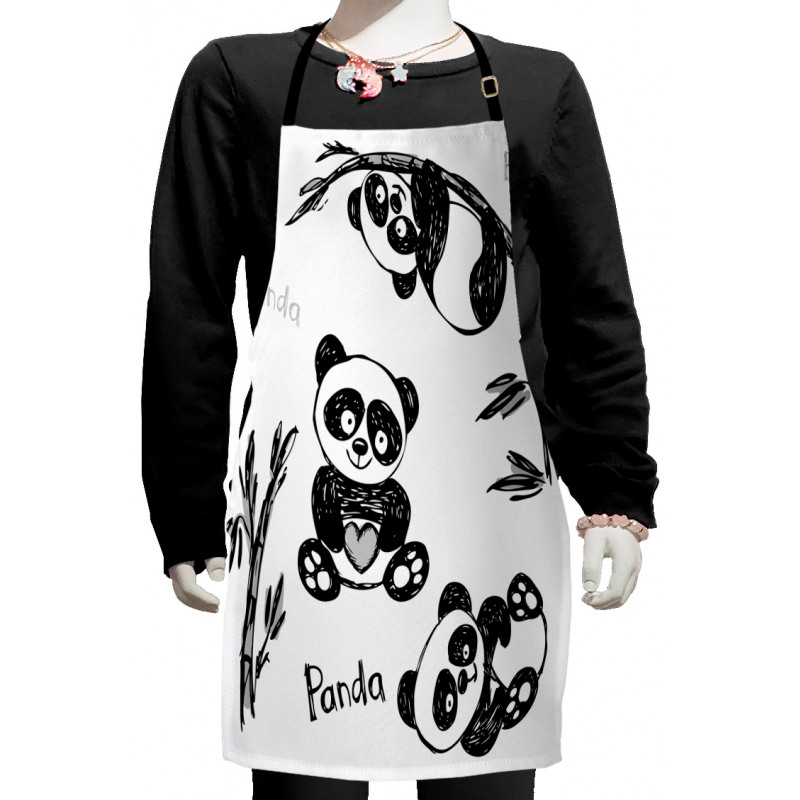 Hand Drawn Panda Poses Kids Apron