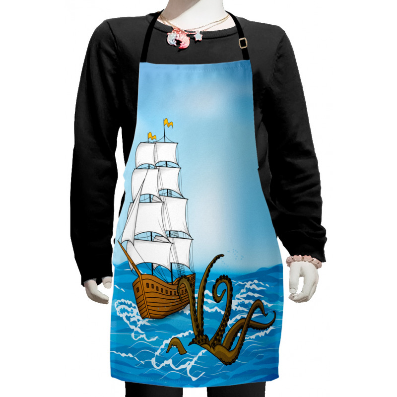 Ship in Waves and Kraken Kids Apron