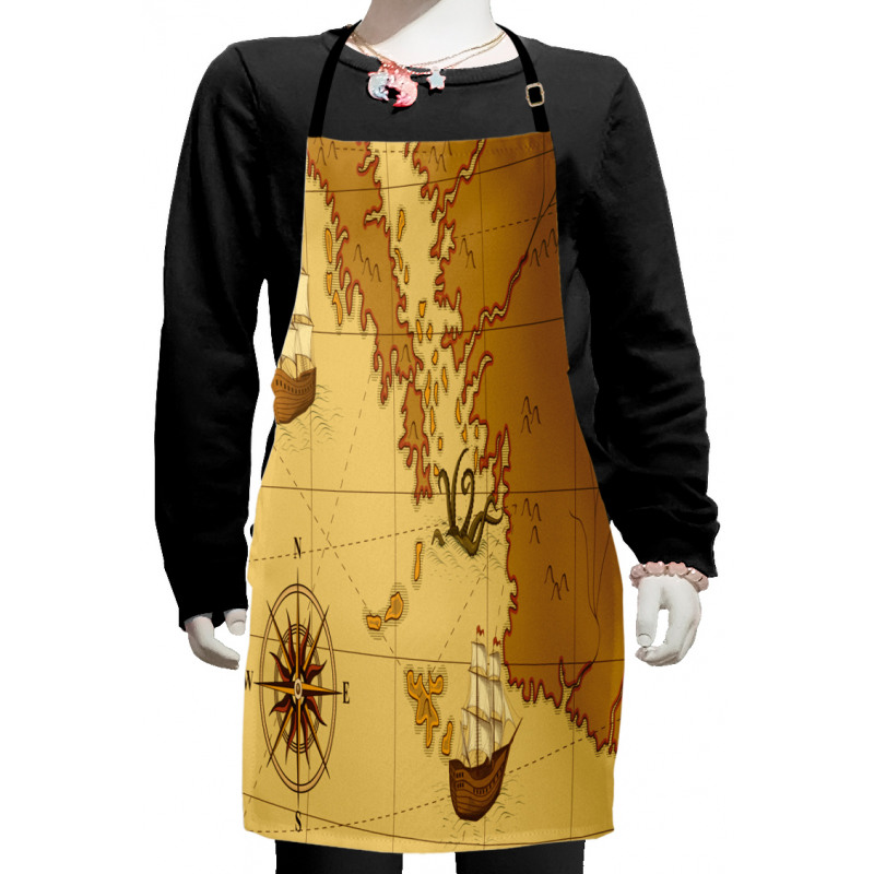 Old Map with Ship Compass Kids Apron