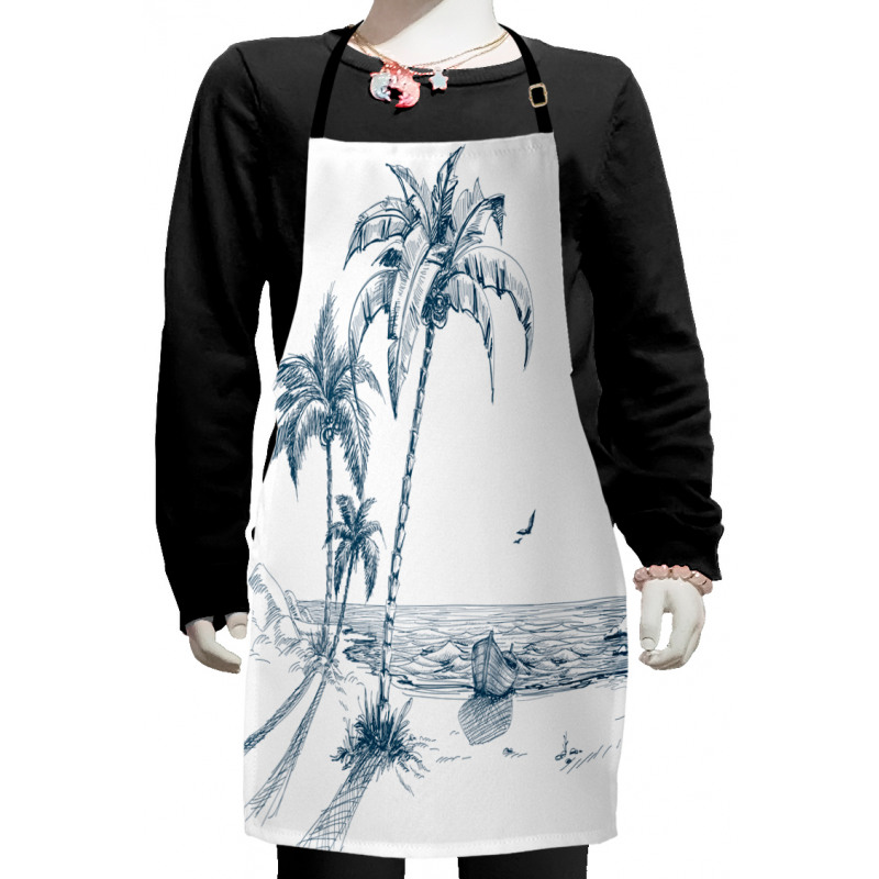 Palm Tree Boat Sketch Kids Apron