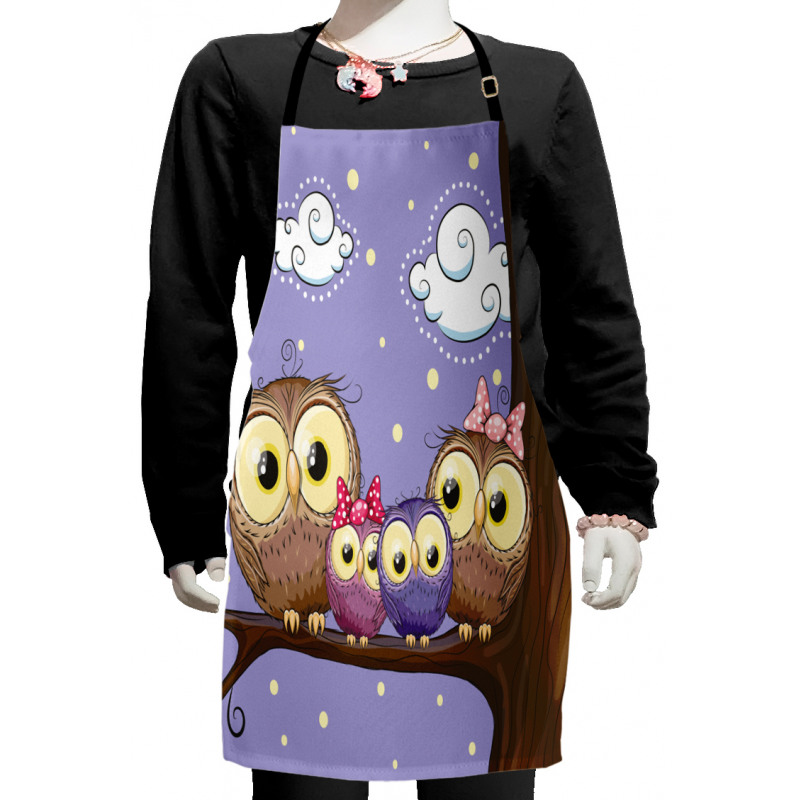 Cartoon Style Owl Family Kids Apron