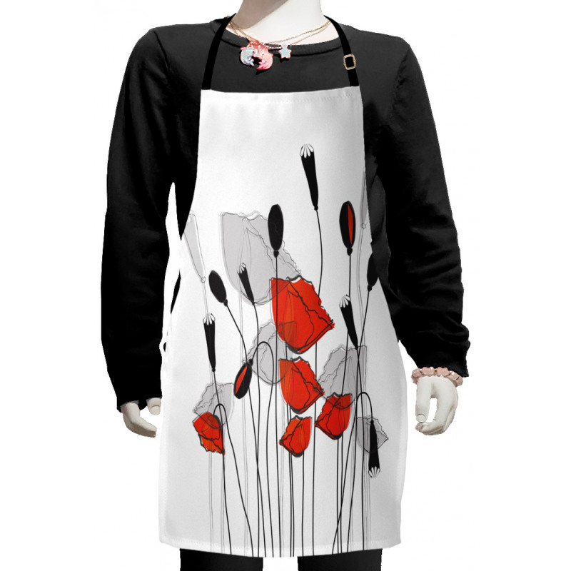 Hand Drawn Poppy Flowers Kids Apron