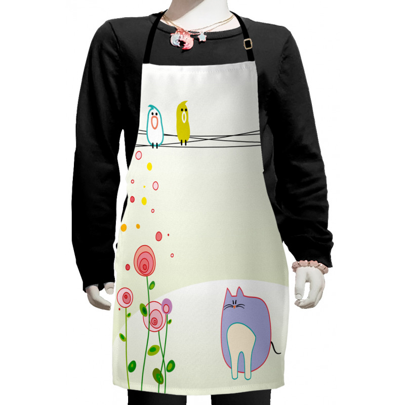 Bird Cat Flowers Kids Apron