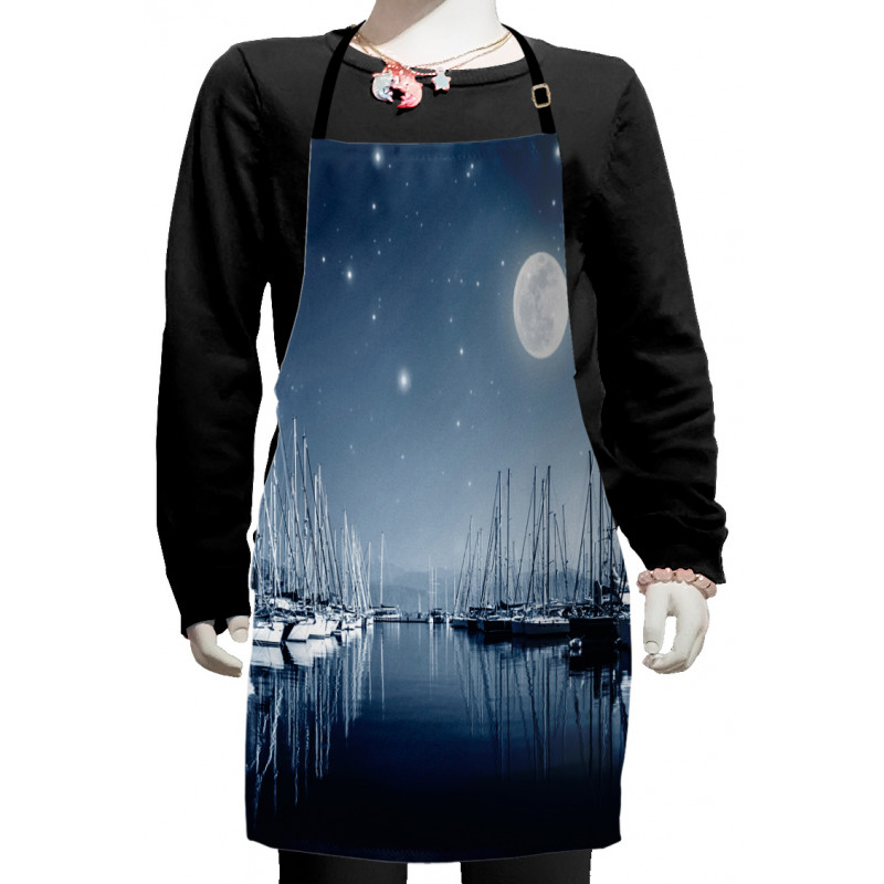 Calm Marina at Night Moon Kids Apron