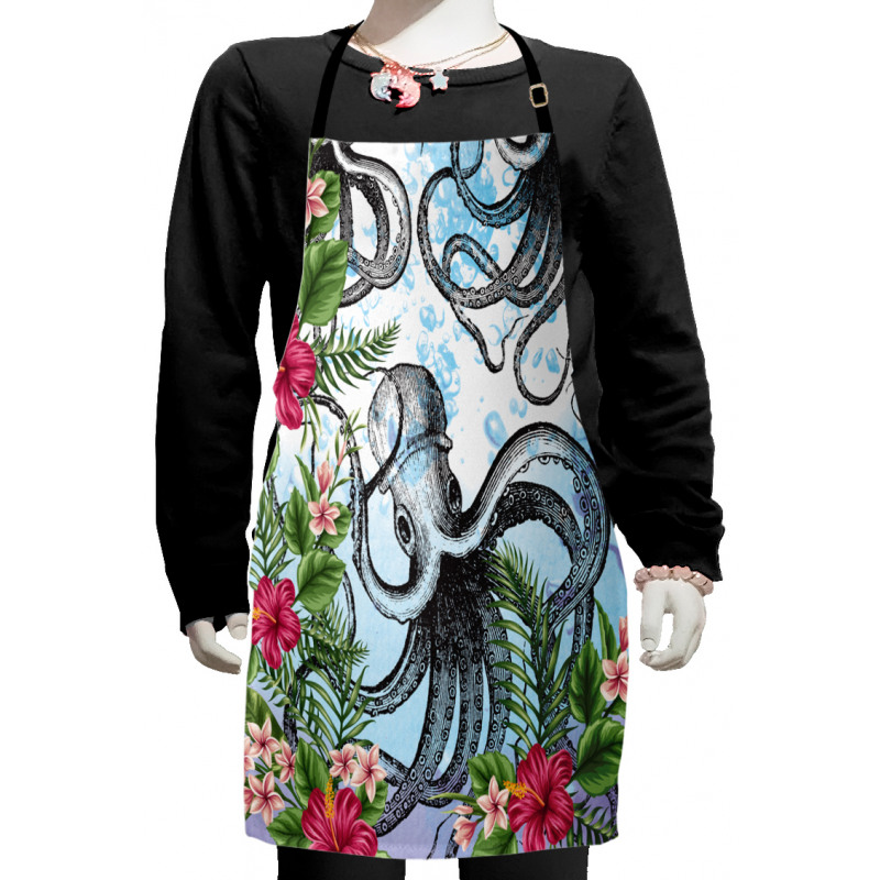 Tropic Hibiscus and Octopus Kids Apron