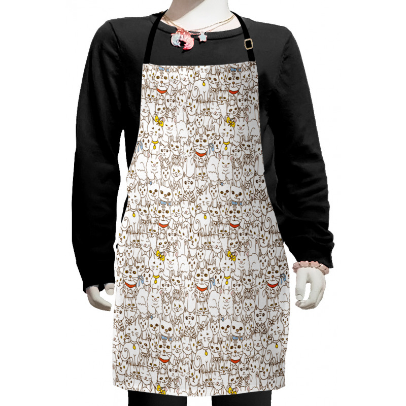 Funny Cat Family Doodle Kids Apron