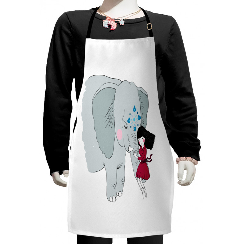 Girl on Trunk of Elephant Kids Apron