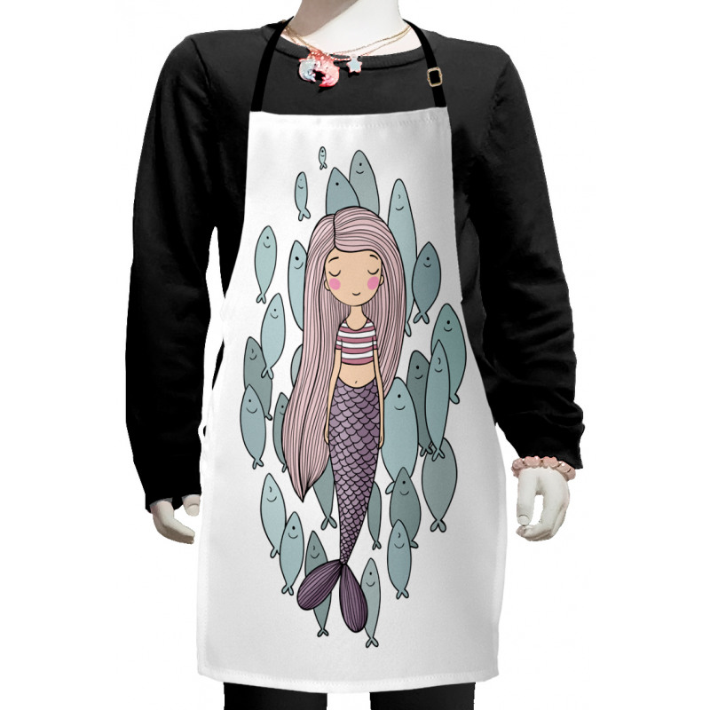 Cartoon Girl with Fish Kids Apron