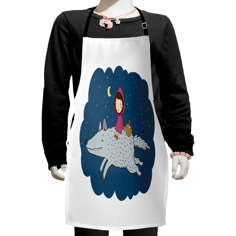 Cartoon Girl on Giant Wolf Kids Apron