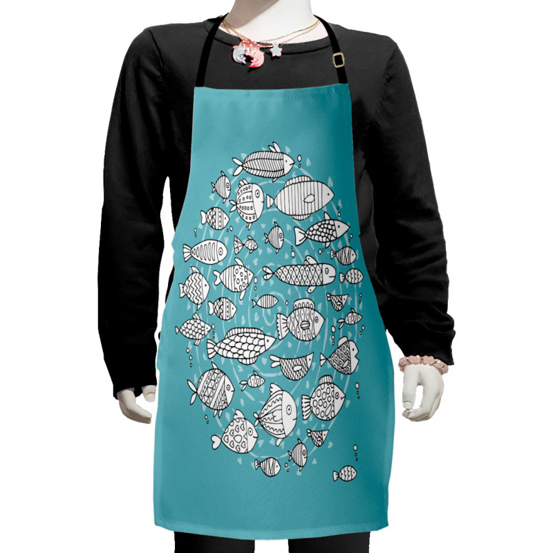 Blue and White Doodle Kids Apron