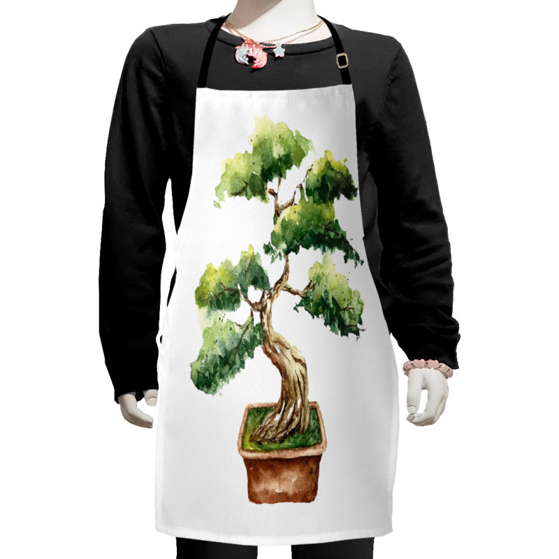 Watercolor Bonsai Hand Drawn Kids Apron