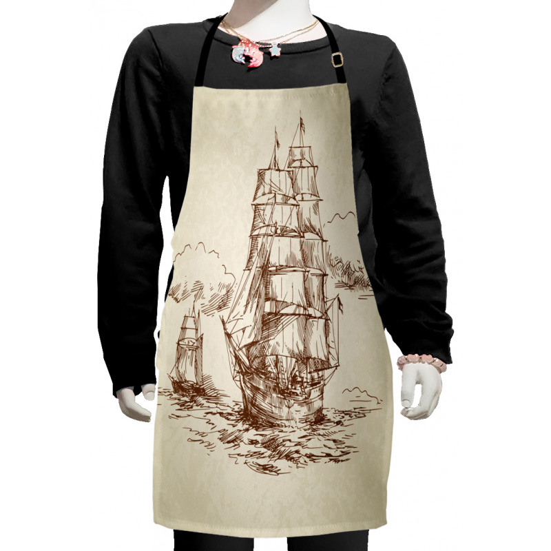 Old Ship Sketch Kids Apron