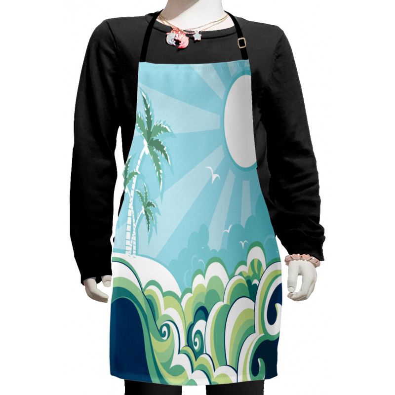 Wavy Sea Palm Trees Kids Apron