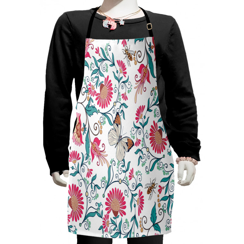 Vintage Floral Art Insects Kids Apron