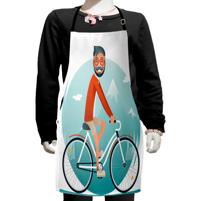 Hipster Guy Riding Bicycle Kids Apron